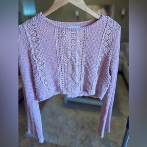 Mauve Bell Sleeve Pink Sweater Crop Top